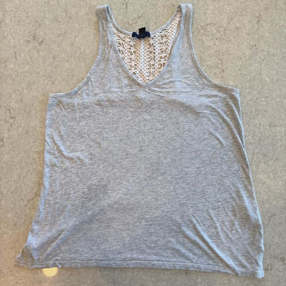 Gap Heather Gray Crochet Lace Back Racerback Tank Top Size Small